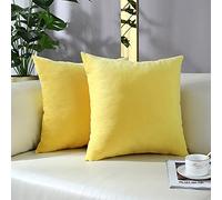 mixeoo Comfy Lemon Yellow Throw Pillow Covers Decorative Square Solid Thick Velvet Super Soft Cushion Cases Home Decor for Sofa Couch Living Room Chair, Set of 2, 18 x 18 Inch