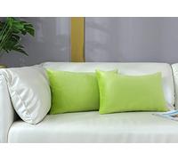 mixeoo Comfy Lime Green Throw Pillow Covers Decorative Lumbar Solid Rectangle Thick Velvet Super Soft Cushion Cases Home Decor for Sofa Couch Living Room Chair, Set of 2, 12 x 20 Inch