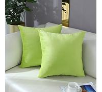 mixeoo Comfy Lime Green Throw Pillow Covers Decorative Square Solid Thick Velvet Super Soft Cushion Cases Home Decor for Sofa Couch Living Room Chair, Set of 2, 18 x 18 Inch