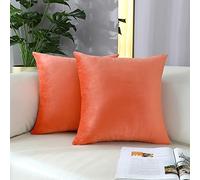 mixeoo Comfy Peach Coral Throw Pillow Covers Decorative Square Solid Velvet Super Soft Cushion Cases Home Decor for Sofa Couch, Set of 2, 18 x 18 Inch