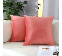 mixeoo Comfy Salmon Pink Throw Pillow Covers Decorative Square Solid Velvet Super Soft Cushion Cases Home Decor for Sofa Couch, Set of 2, 18 x 18 Inch
