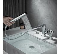 Mixer Bath Taps 3 Hole 360° Swivel Bathroom Tap with Shower Attachment,Black LWX