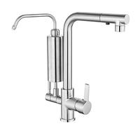 Mixer Kitchen Faucets 3 Way Extendable Kitchen Faucet Brass Water Purifier Filter Element Kitchen Faucets 360 ° Swiveling Hot and Cold Water Drinking Water Faucet-Chrome (Color : Chrome)