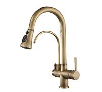 Mixer Sink Taps, 3 Way Kitchen Faucet with Pull Out Spray, Brass Swivel Drinking Water Tap for Kitchen Sink, Antique Finish, 3 in 1 Design