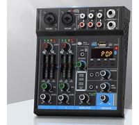 Mixer Sound Board Console, 4-Channel Digital USB Bluetooth Controller, Real-time Monitoring, Computer Sound Card for Recording, Home, Studio, Party, Karaoke