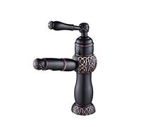 Mixer Tap Antique Brushed Copper Black Bronze Carved Basin Can Pull The Above Counter Basin Wash Basin Hot And Cold Water Faucet Household Bathroom (A)