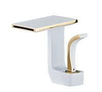 Mixer tap Brass, Basin taps hot and Cold Water, Waterfall spout Handle Single Hole Bathroom Sink Faucet, White Gold