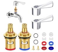 Mixer Tap Cartridge Set, Tap Valve Replacement with Seals & Handles, Universal 1/2" Tap Replacement Parts with Metal Lever Heads, Quarter Turn Tap Valve for Kitchen Bathroom Faucet Sink Taps