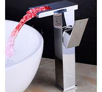 Mixer Tap Continental Creativity Glowing Discoloration Waterfall LED Temperature Control Faucet Tap Above Counter Basin Basin With Light Pure Copper Hot And Cold Water Head (With light Hight)