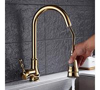 Mixer Tap European Kitchen Pull-Type Sink Tap Extendable Kitchen Mixer Sink Faucet 360 ° Rotation with Pull-Out Hand Shower Single Lever Cold Hot Mixer Tap,Gold