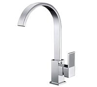 Mixer Tap Faucet Single Lever,monobloc Kitchen Sink Mixer Tap, Chrome Finish Cubic Brass Body High Arch Flat Stainless Steel Swivel Spout Hot and Cold Taps,Comfort Spray
