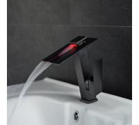 Mixer Tap Germany Temperature Control With Lights Faucet Brass Hot And Cold Water Sink Bathroom Copper Led Waterfall Sink Mixer Tap (Color : Silver) (Black)