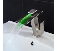 Mixer Tap Germany Temperature Control With Lights Faucet Brass Hot And Cold Water Sink Bathroom Copper Led Waterfall Sink Mixer Tap (Color : Silver) (Black)