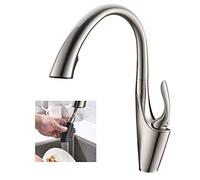 Mixer Tap Modern Pull Out Kitchen Mixer Tap, High Arc Single Level Brushed Nickel Brass Kitchen Sink Faucets with Pull Down Sprayer (Color : Brushed Nickel)