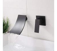Mixer Tap Silver Modern Embedded Wall Hanging Waterfall Water Metal Pure Copper Brushed Concealed Hot And Cold Water Basin Faucet Durable Matte Black Gold (Black)