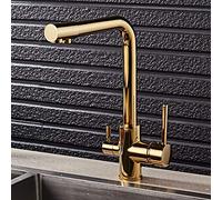 Mixer Tap Two Handle Two Spout Kitchen Sink Faucet by Hot and Cold Water Purifier Brass Chrome Gold Mixer Tap European Modern Contemporary Creative Bathroom Wash Basin Mi