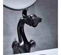 Mixer Tap Vintage Chrome Double Handle Short Dragon Gold Faucet Taps Single Hole Bath Mixer Tap Antique Brass Bathroom Vessel Sink Faucet Deck Mount Hot and Cold (Color : Black)