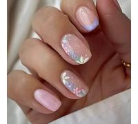 MIXFOSAHN Flower Press on Nails Short Square Fake Nails Nude False Nails with Embossed Flowers Designs Glossy Full Cover Dots Stick on Nails Glue on Nails Spring Acrylic Nails for Women Girls 24 Pcs