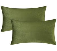 Mixhug Set of 2 Cozy Velvet Rectangle Decorative Throw Pillow Covers for Couch and Bed, Moss Green, 12 x 20 Inches