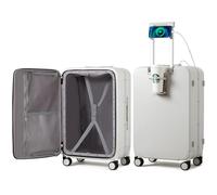 Mixi Carry On Luggage PC Hardside Rolling Suitcase with Spinner Wheel TSA Lock with Cup Phone Holder USB Charging Port, Smoke White, 20-Inch