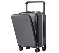 mixi Carry On Luggage Wide Handle Cabin Suitcase,Front Opening PC Hard Shell Travel Case with Aluminium Frame,Quiet Spinner Wheels,Laptop Compartment,TSA Lock,with Cover,20 inch Dark Grey
