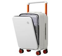 mixi Luxury Wide Handle Suitcase Carry On Luggage PC Hardside with Aluminum Frame Laptop Front Open, Smoke White, 20-Inch, Front Open Wide Handle Carry on Suitcase with Aluminum Frame