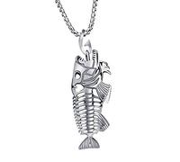 MIXIA Stainless Steel Fish Bone Fishing Hook Pendant Necklaces Hollow Fish Skeleton Necklace for Men Boys Gothic Jewelry