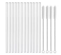MIXIAO Glass Drinking Straws Straight Handmade Reusable Clear Straws Set of 12 with 4 Brushes - Healthy Eco Friendly Free of BPA Glass Straws (Transparent, 12 Straight)