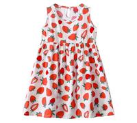 MIXIDON Girls Dress Summer Dress for Girls Kids Strawberry Dress Sleeveless Girls Dresses Casual Dress A-line Round Neck Dress for Kids with Strawberry Print Baby Girls' Casual Dress for 4 Years