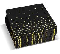 MIXIDON Gold Napkins Party Napkin Birthday Serviettes Disposable Paper Wedding Anniversary Luncheon 3-Ply Napkins, 50 Pack, 6.5 x 6.5 Inch (Black&Gold)