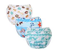 MIXIDON Reusable Swim Nappy Baby Swimming Nappies Adjustable Size Washable Nappy for Swimming Lesson 0-3 Years,Zoo+Whale+Beach