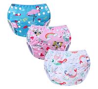 MIXIDON Reusable Swim Nappy Baby Swimming Nappies Adjustable Size Washable Nappy for Swimming Lesson 0-3 Years(Pack of 3) (Crane+Unicorn+Mermaid)