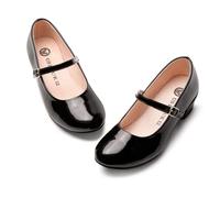 MIXIN Kids Children School Shoes Black Uniform Shoes for Girls with Low Heel Black Size 2