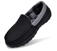 MIXIN Men's Casual Slip On Moccasins Micro Suede Flats Slippers for Indoor Outdoor Size 11 Black Grey