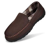 MIXIN Mens Comfy Micro Suede Moccasin House Slippers for Indoor/Outdoor Size 8 Dark Brown