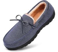MIXIN Men's Cosy Slippers Anti-Slip Faux Fur House Shoes with Memory Foam Blue Size 13