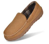 MIXIN Men's Cozy Moccasin Slippers Anti-Skid Slip On House Slippers with Comfy Memory Foam
