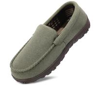 MIXIN Mens Slippers Cozy Moccasin House Slippers Anti-Skid Slip On Indoor Outdoor with Comfy Memory Foam Green Size 13