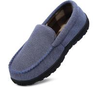MIXIN Mens Slippers Cozy Moccasin House Slippers Anti-Skid Slip On Indoor Outdoor with Comfy Memory Foam Blue Size 12