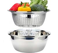 Mixing Bowl Colander Set Stainless Steel, Nesting Metal Strainer Bowl Set