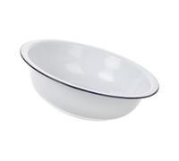 Mixing Bowl, Vintage White Enamel round Basin Large for Kitchen Use | Heavy Duty Metal Construction, Smooth Glazed Surface, Blue Rim, Suitable for Salads, Vegetables, Laundry and Hand Washing