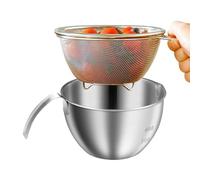 Mixing Bowl with Draining Basket, Stainless Steel Draining Baskets with Handle, 400ml Stackable Bowls with Strainer | For Kitchen, Home, Restaurant, Garden, BBQ, Salad Preparation