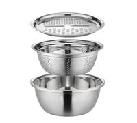 Mixing Bowls Set, Stainless Steel Stackable Strainer Bowl Set with Grater Vegetable Washing Bowl Set Strainer Salad Fruit Rice Washing Draining Bracket Drain Basin Grater Kitchen Tools