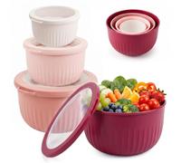 Mixing Bowls with Lids - 4Pcs Plastic Mixing Bowl Set Nesting Mixing Bowls for Baking Large BPA-Free Salad Bowl with Airtight Leak-Proof Lid for Kitchen & Food Storage, Dishwasher Safe, Burgundy Red