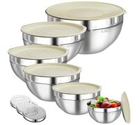 Mixing Bowls with Lids Set, 6 PCS Stainless Steel Mixing Bowls with 3 Grater Attachments, Kitchen Food Storage Organizers Nesting Mixing Bowl, Large Size 4.5, 3.5, 2.1, 1.5, 1.1, 0.7QT