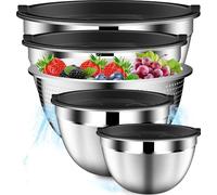 Mixing Bowls with Lids Set, Stainless Steel, 4.5, 2.5, 2, 1.5QT, Black | Includes Colander, Includes Strainer, Serving Bowl, Kitchen Gift