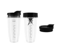 Mixing Cup Accessories：Blender Replacement Parts，Compatible for Ninja, 2 24Oz Cups with to-Go Lids, 7 Fins Extractor Blade, for IQ