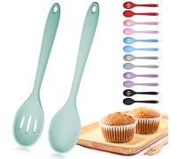 Mixing Spoons, Silicone Slotted Spoon, Silicone Spoons for Cooking, Serving Spoons for Mixing, Serving, Draining, Stirring, Dishwasher Safe, Heat-Resistant, Non Stick (Green)