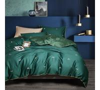 mixinni Dark Green Duvet Cover King Size, 100% Long Staple Cotton Honeybee Floral Pattern 3pc Bedding Duvet Cover Set with Zipper Ties 2 Pillowcases Perfect for Him and Her-King Size