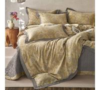 mixinni Duvet Cover King, Premium Cotton Double-Layer Yarn Golden Floral Jacquard Reversible Grey Comforter Cover with Edge Design, Farmhouse Bedding Set with 2 Pillowcases Perfect for Him and Her